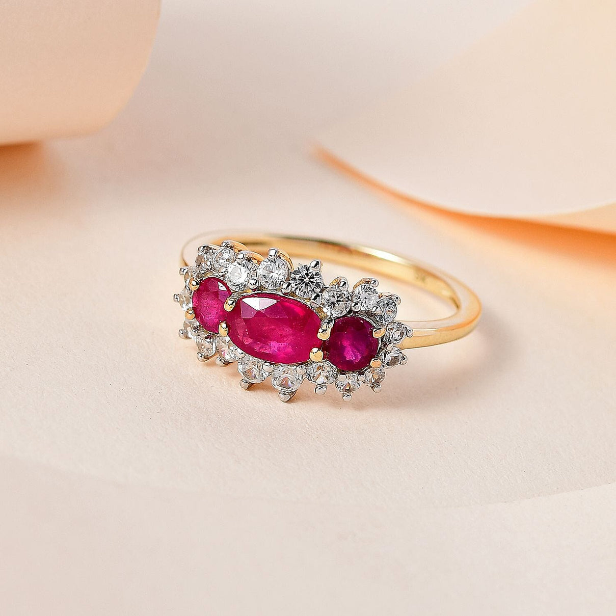 1.85 Ct. AA Ruby and Natural Cambodian Zircon Ring in 9K Yellow Gold 3742476 3