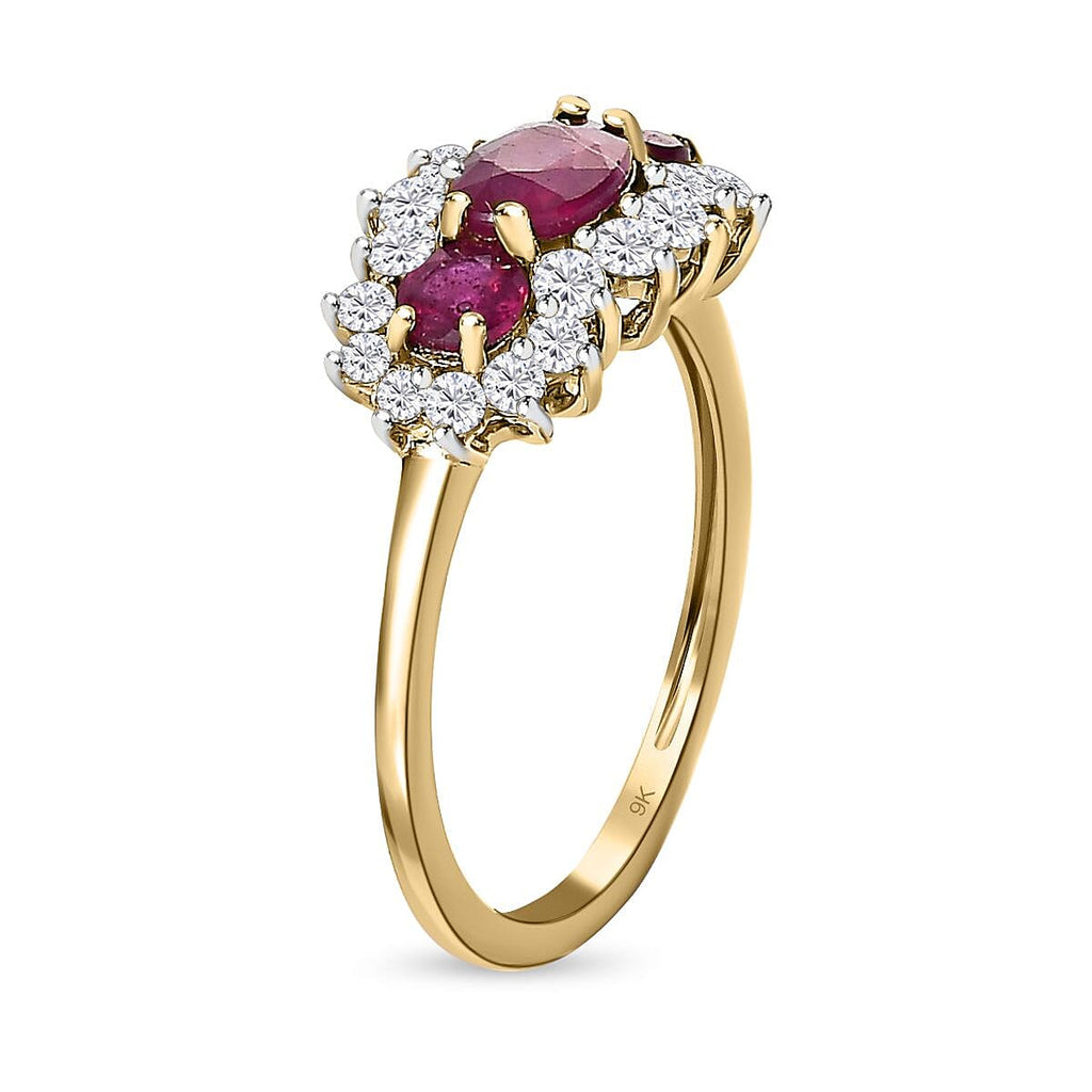 9K Yellow Gold African Ruby and Natural Cambodian Zircon Ring 1.61 Ct.