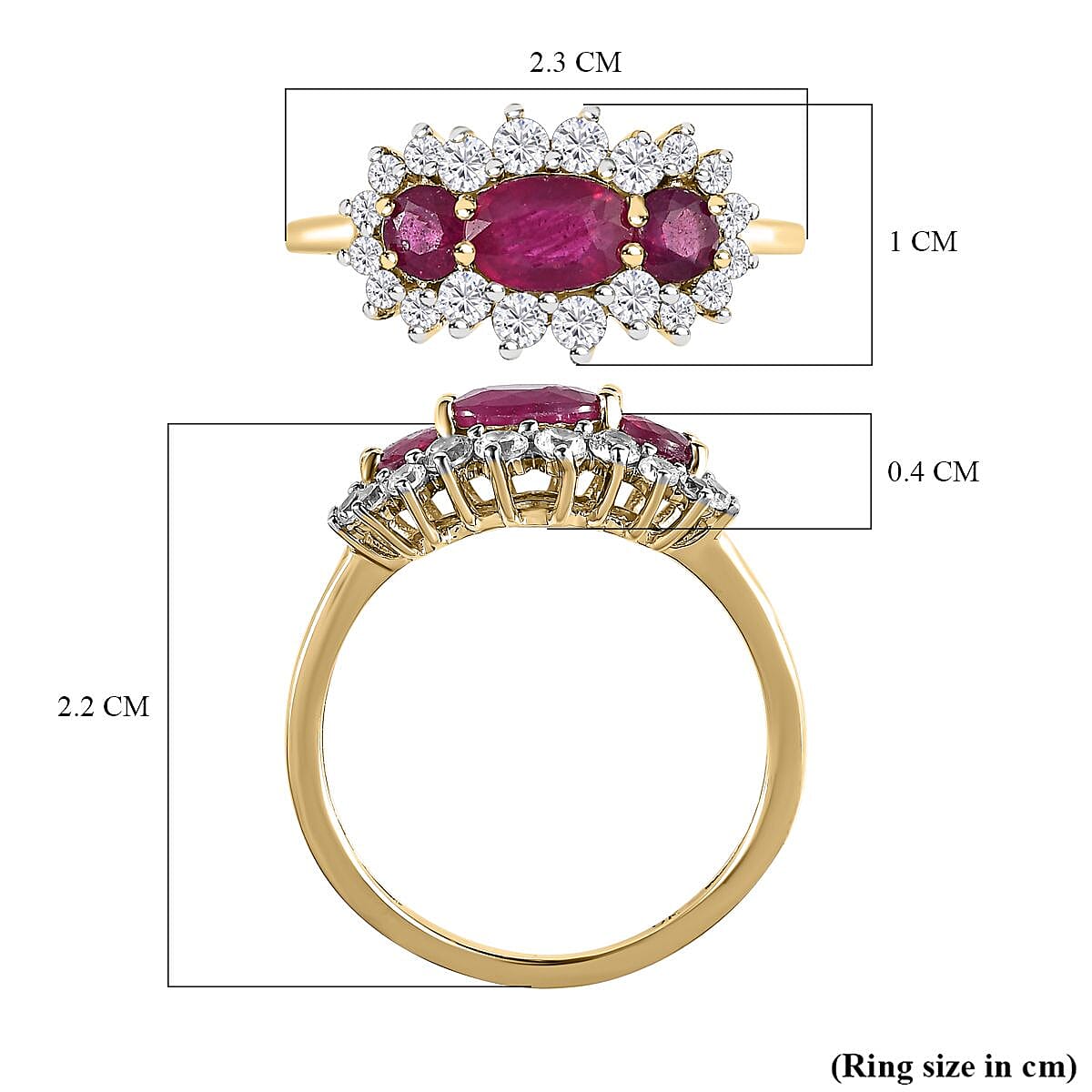 1.85 Ct. AA Ruby and Natural Cambodian Zircon Ring in 9K Yellow Gold 3742476 7