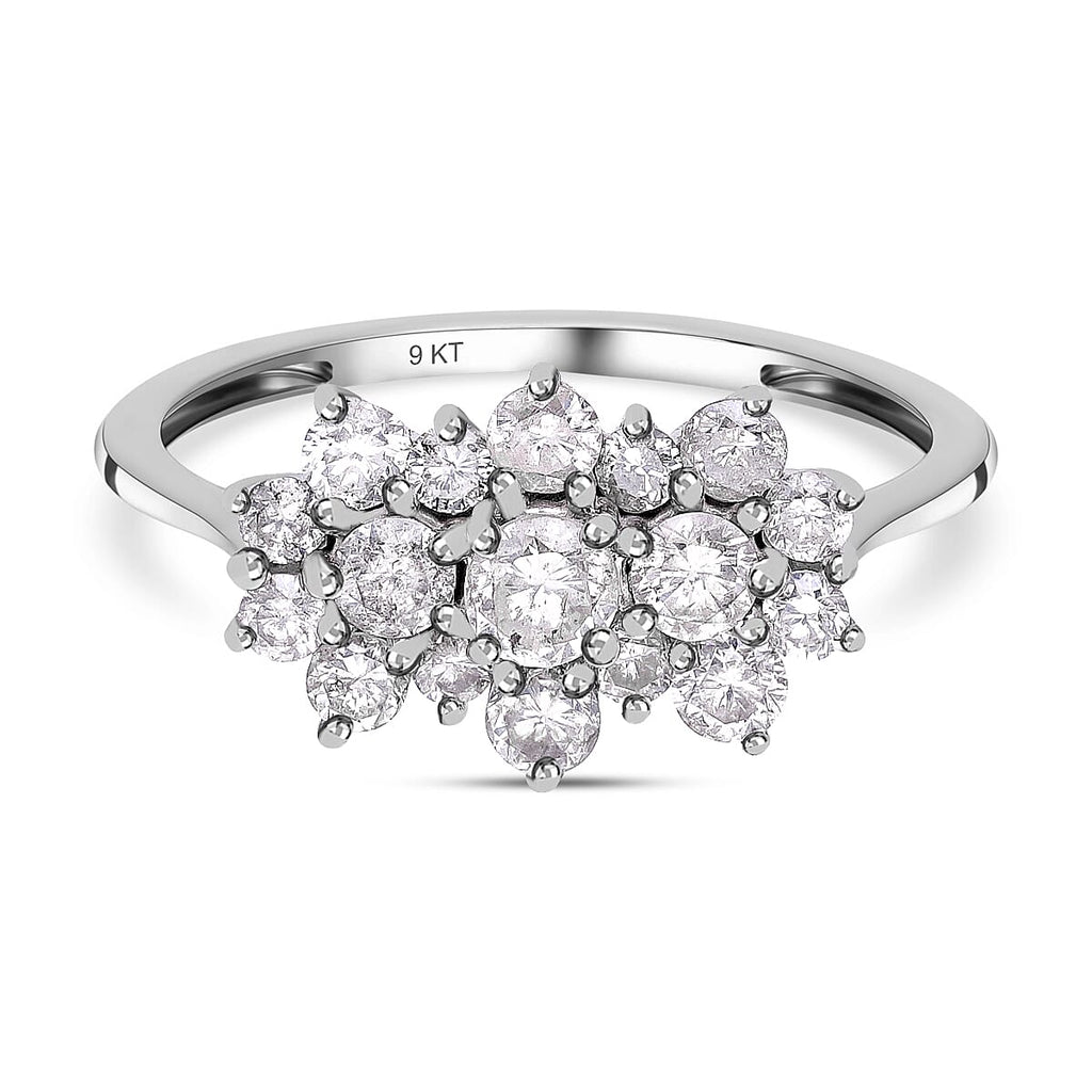 9K White Gold SGL Certified Diamond (G-H) Boat Ring 1.00 Ct.