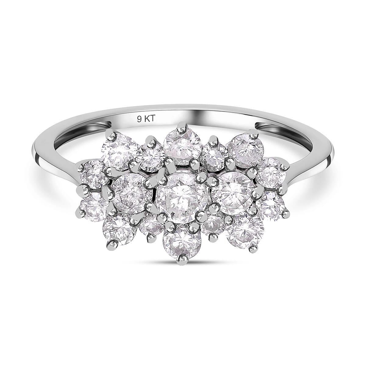 1 Carat Diamond Cluster Boat Ring in 9K White Gold 2.10 Grams SGL Certified I3 GH 3562987 0
