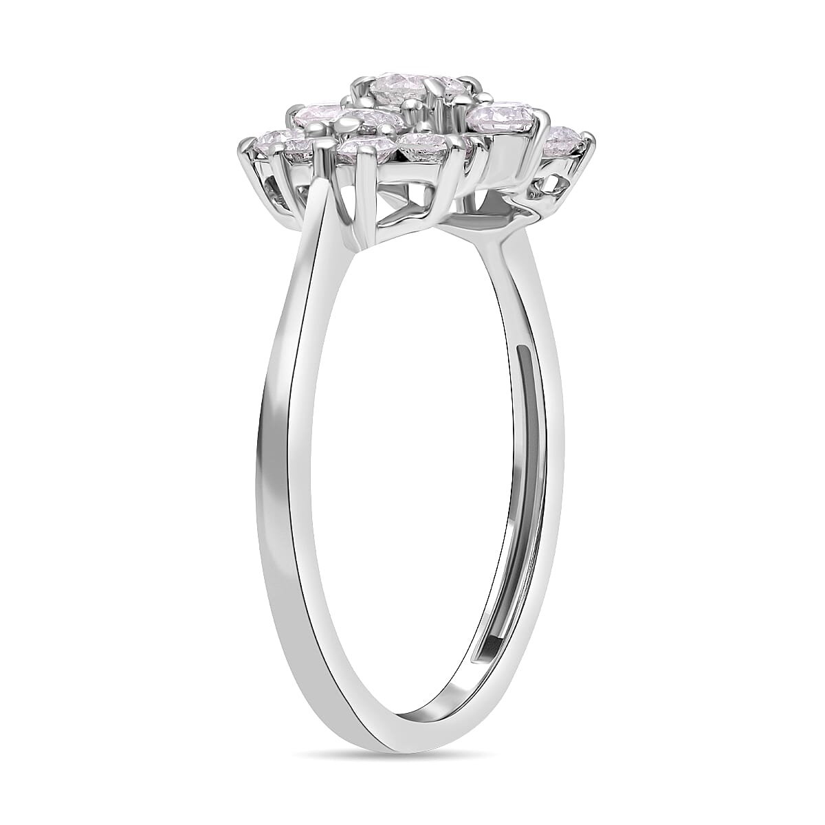 1 Carat Diamond Cluster Boat Ring in 9K White Gold 2.10 Grams SGL Certified I3 GH 3562987 4