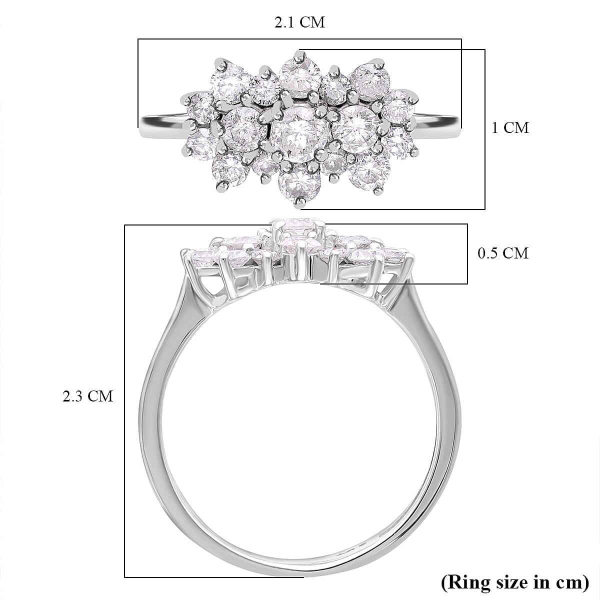 1 Carat Diamond Cluster Boat Ring in 9K White Gold 2.10 Grams SGL Certified I3 GH 3562987 6