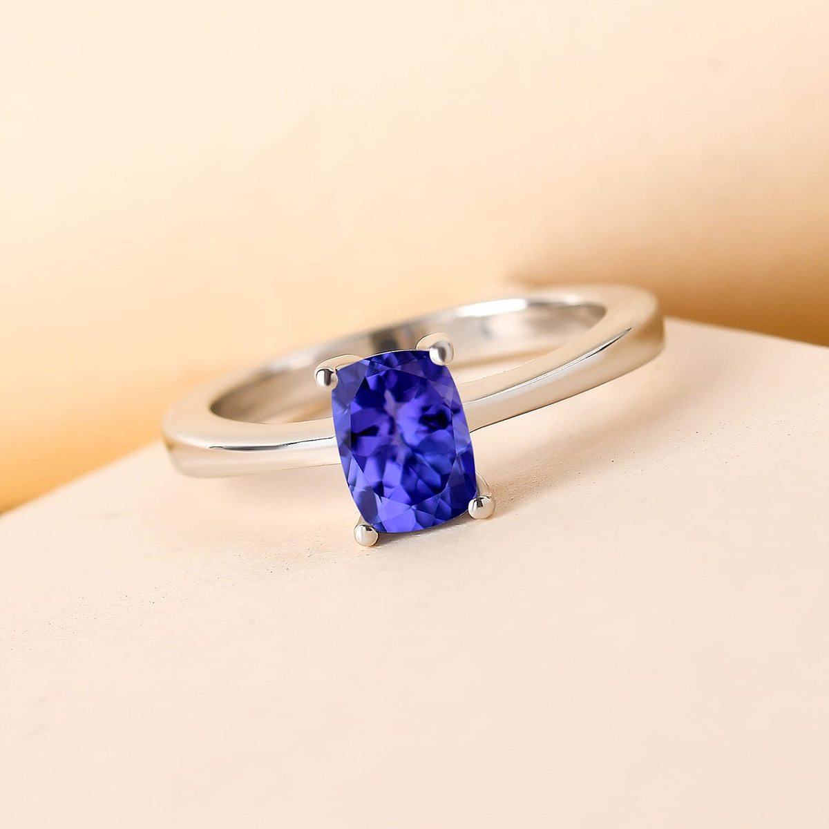 Tanzanite Solitaire Ring in Platinum Overlay Sterling Silver 3629437 3
