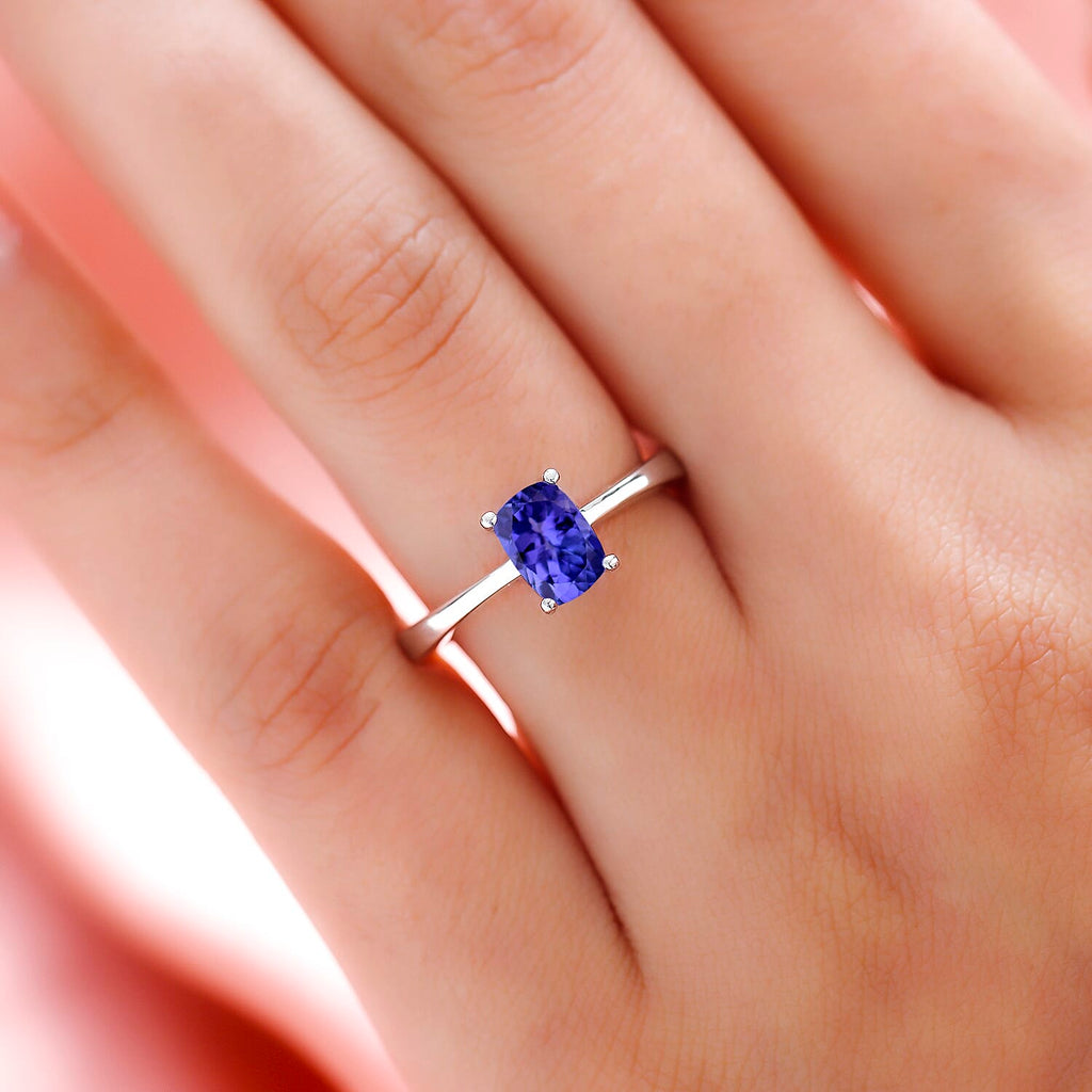 Tanzanite Solitaire Ring in Platinum Overlay Sterling Silver