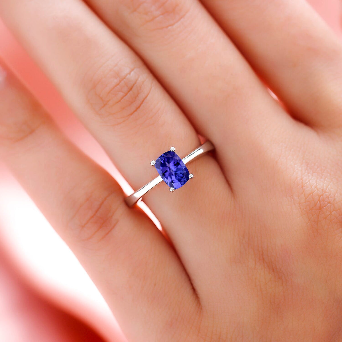 Tanzanite Solitaire Ring in Platinum Overlay Sterling Silver 3629437 5