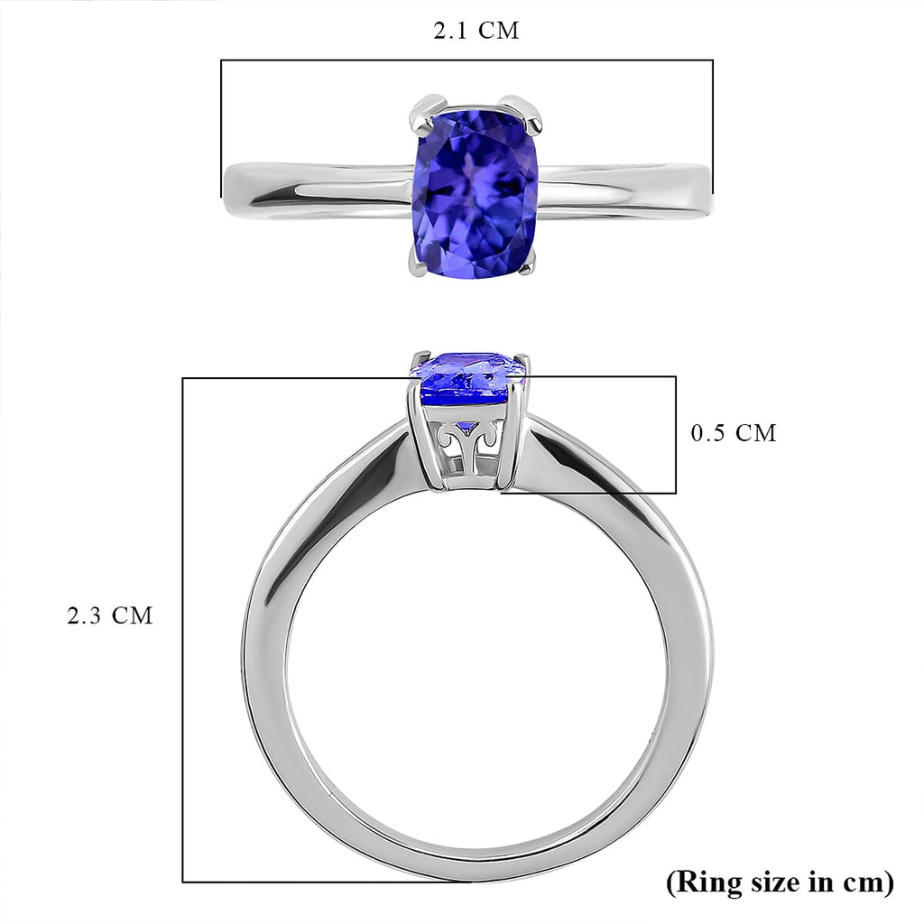 Tanzanite Solitaire Ring in Platinum Overlay Sterling Silver