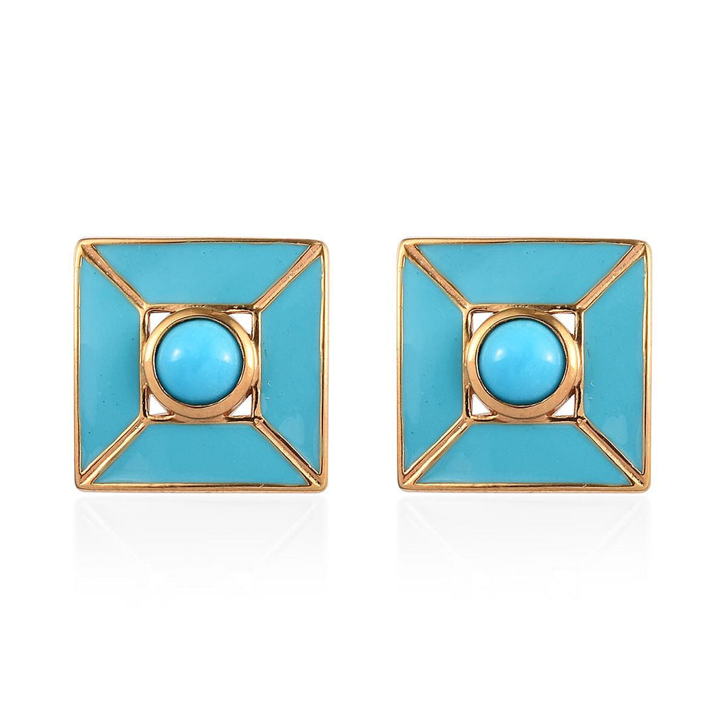 Arizona Sleeping Beauty Turquoise Stud Earrings (with Push Back) in 14K Gold Overlay Sterling Silver 1.00 Ct.