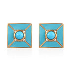 Arizona Sleeping Beauty Turquoise Stud Earrings (with Push Back) in 14K Gold Overlay Sterling Silver 1.00 Ct.