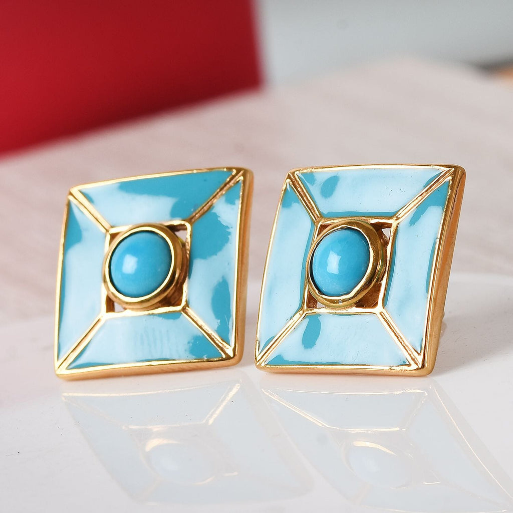 Arizona Sleeping Beauty Turquoise Stud Earrings (with Push Back) in 14K Gold Overlay Sterling Silver 1.00 Ct.
