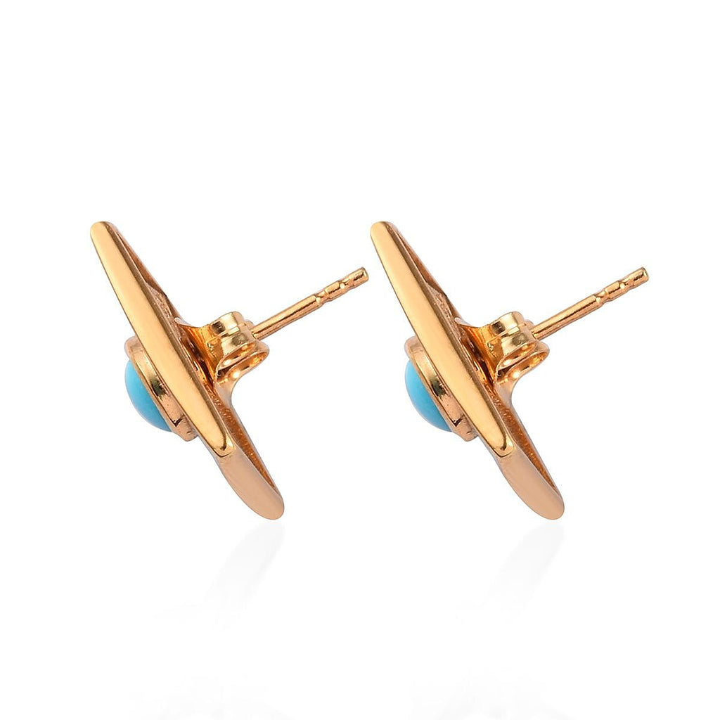 Arizona Sleeping Beauty Turquoise Stud Earrings (with Push Back) in 14K Gold Overlay Sterling Silver 1.00 Ct.