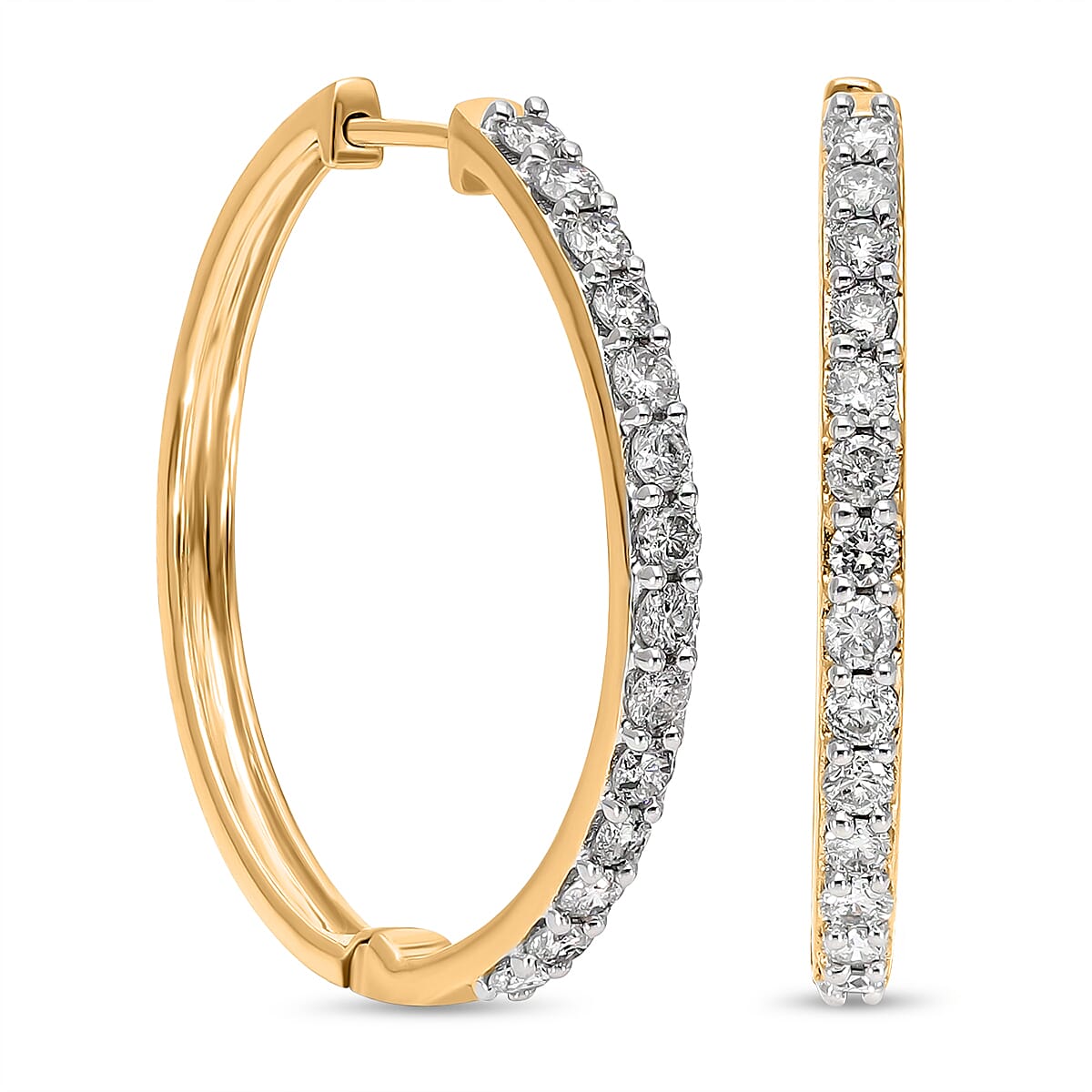 1 Ct Certified Diamond I3 GH Hoop Earrings in 9K Yellow Gold 3182776 0