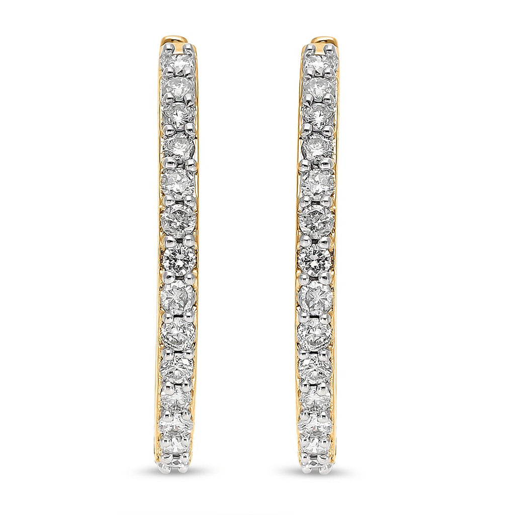 9K Yellow Gold SGL Certified Diamond (G-H) Hoop Earrings 1.00 Ct