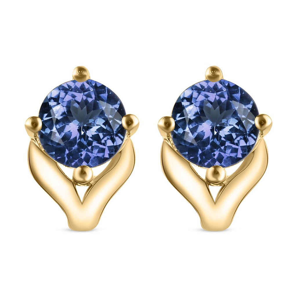 D'Joy Tanzanite Stud Earrings with Push Back in 18K Vermeil Yellow Gold Plated Sterling Silver 1.00 Ct.