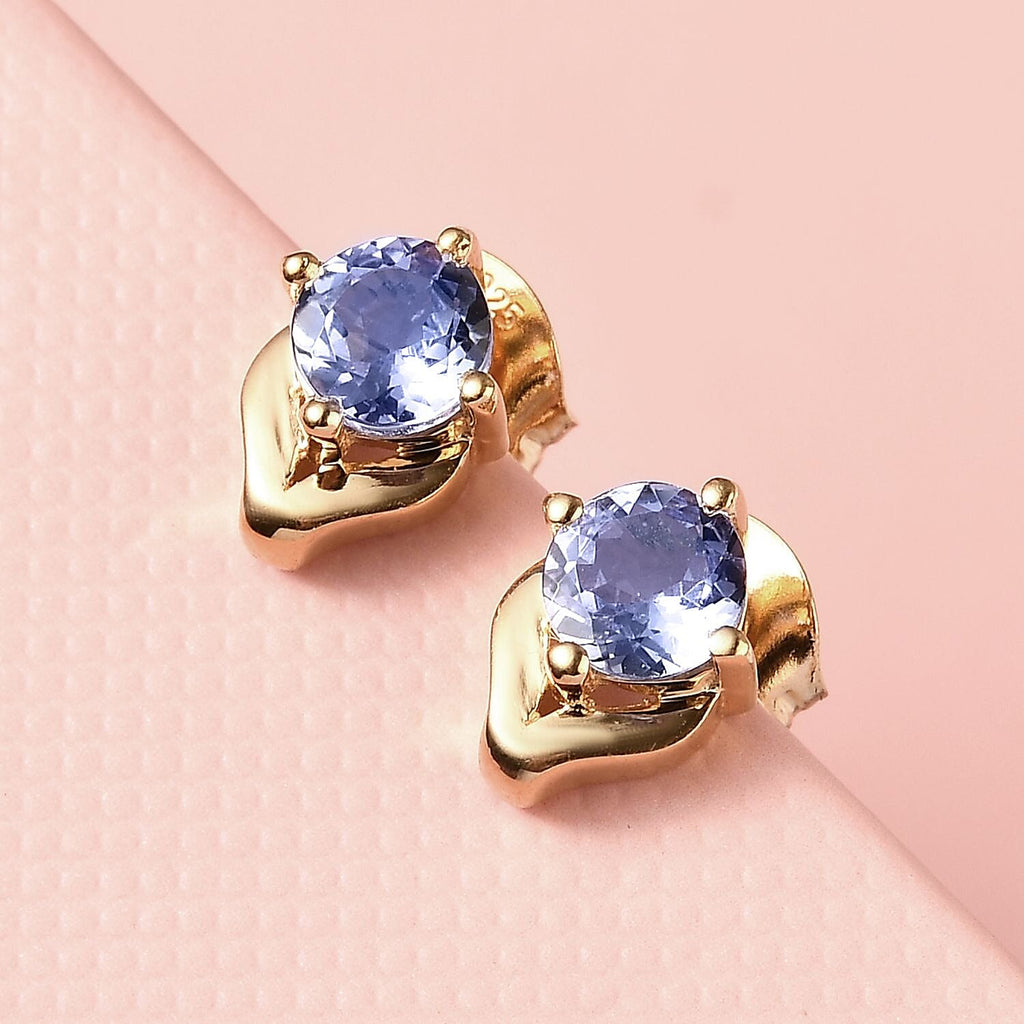 D'Joy Tanzanite Stud Earrings with Push Back in 18K Vermeil Yellow Gold Plated Sterling Silver 1.00 Ct.
