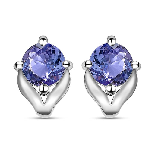 D'Joy - Tanzanite Stud Earrings with Push Back in Platinum Overlay Sterling Silver