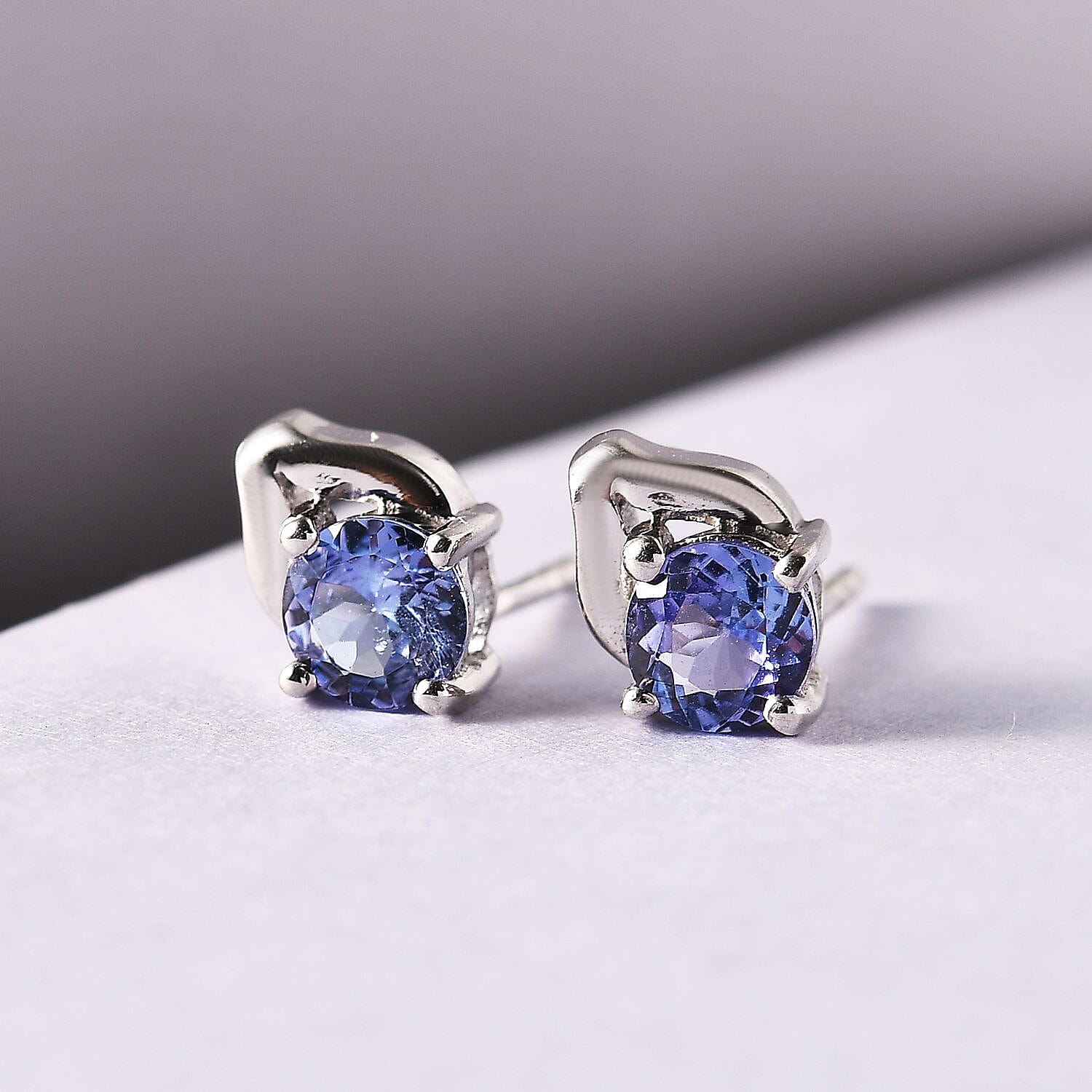 1 Ct Tanzanite Solitaire Stud Earrings in Platinum Plated Sterling Silver with Push Back 3380013 2