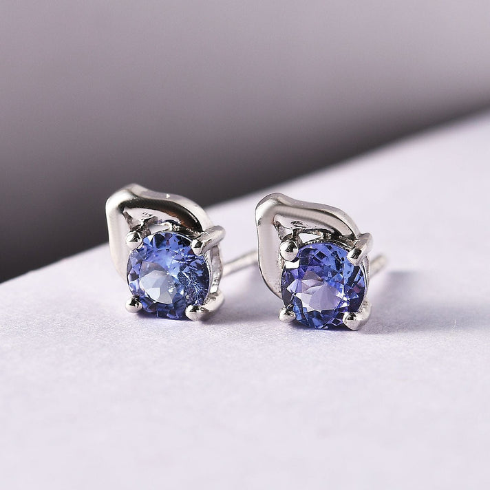 1 Ct Tanzanite Solitaire Stud Earrings in Platinum Plated Sterling Silver with Push Back 3380013 2