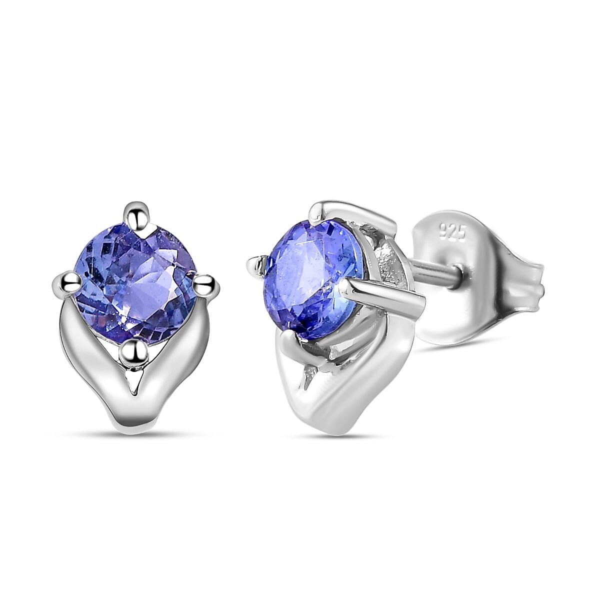1 Ct Tanzanite Solitaire Stud Earrings in Platinum Plated Sterling Silver with Push Back 3380013 4