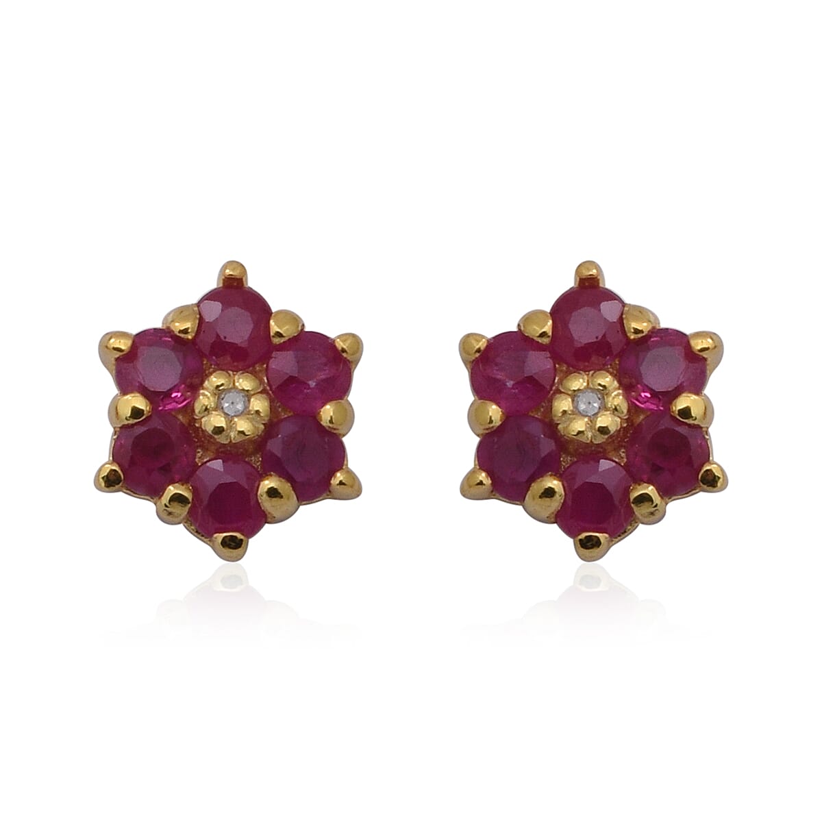1 Ct. Ruby and Diamond Floral Stud Earrings in Yellow Gold Plated Sterling Silver 6886004 0