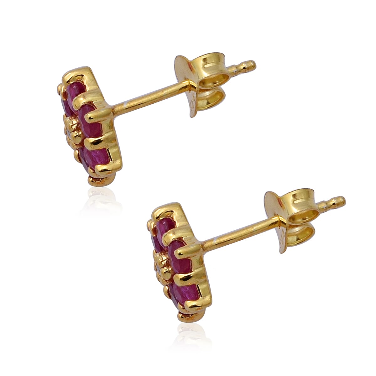 1 Ct. Ruby and Diamond Floral Stud Earrings in Yellow Gold Plated Sterling Silver 6886004 2