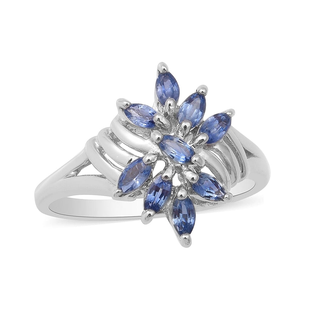 Ceylon Sapphire Floral Ring in Rhodium Overlay Sterling Silver 1.00 Ct.