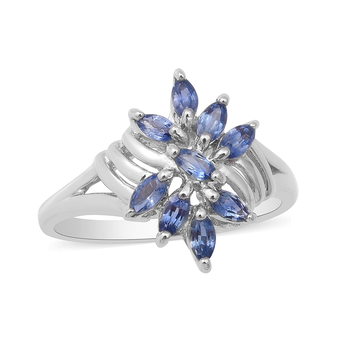 1 Ct. Ceylon Sapphire Floral Ring in Rhodium Plated Sterling Silver 7593264 0