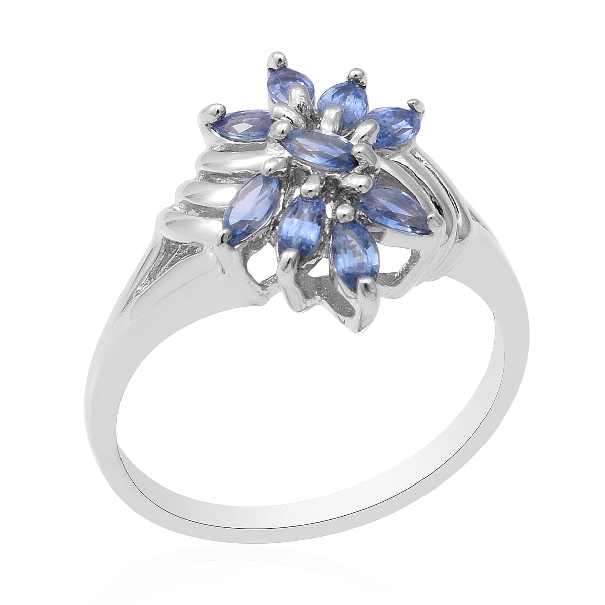 1 Ct. Ceylon Sapphire Floral Ring in Rhodium Plated Sterling Silver 7593264 2