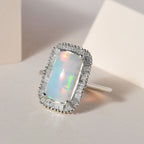 AAA Ethiopian Welo Opal and Diamond Halo Ring in Platinum Overlay Sterling Silver 2.22 Ct.
