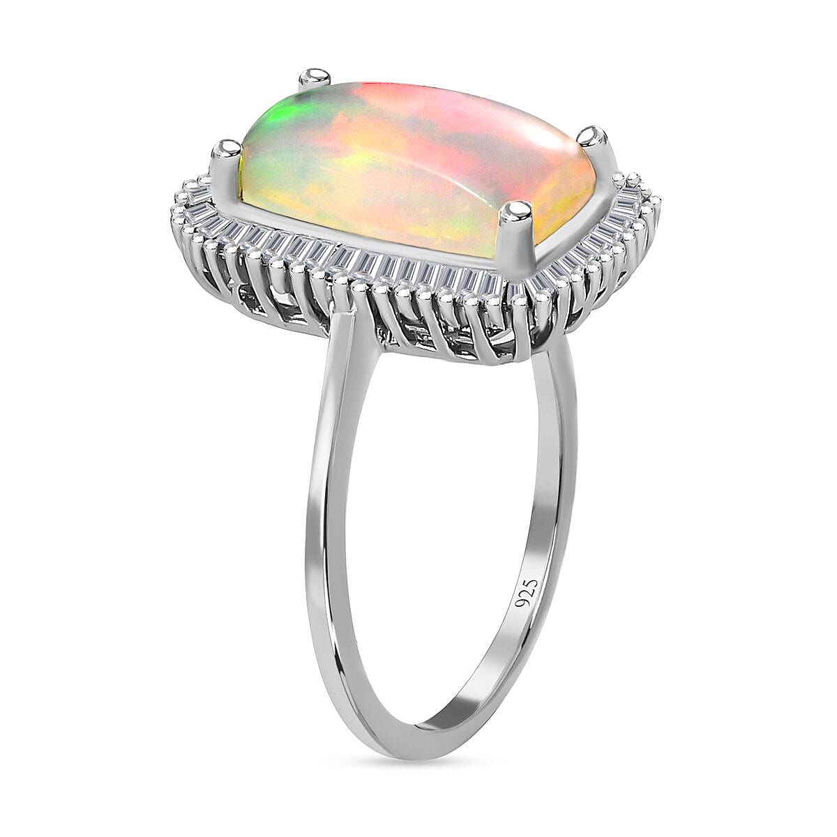 AAA Ethiopian Welo Opal and Diamond Halo Ring in Platinum Overlay Sterling Silver 2.22 Ct. 3828679 6