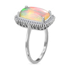 AAA Ethiopian Welo Opal and Diamond Halo Ring in Platinum Overlay Sterling Silver 2.22 Ct.