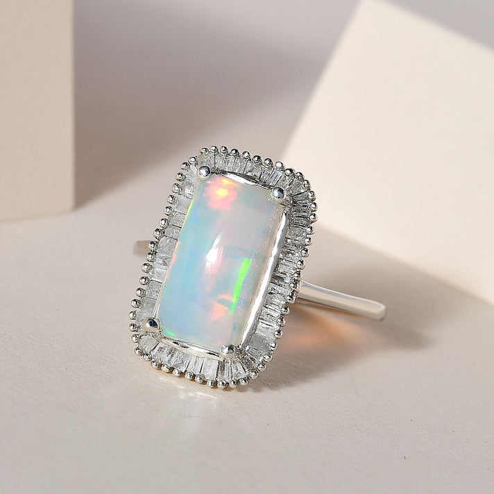 AAA Ethiopian Welo Opal and Diamond Halo Ring in Platinum Overlay Sterling Silver 2.22 Ct. 3828680 2