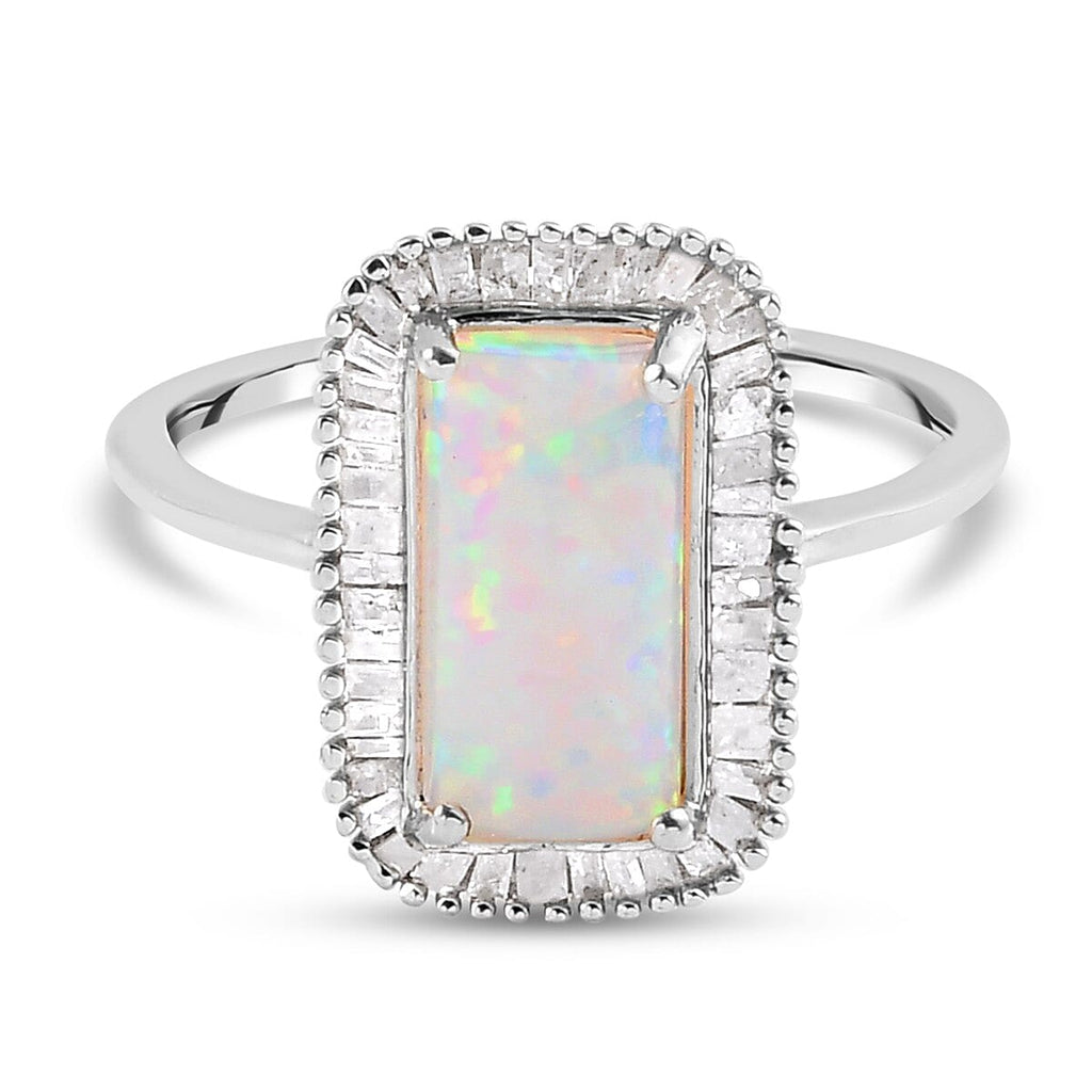 AAA Ethiopian Welo Opal and Diamond Halo Ring in Platinum Overlay Sterling Silver 2.22 Ct.