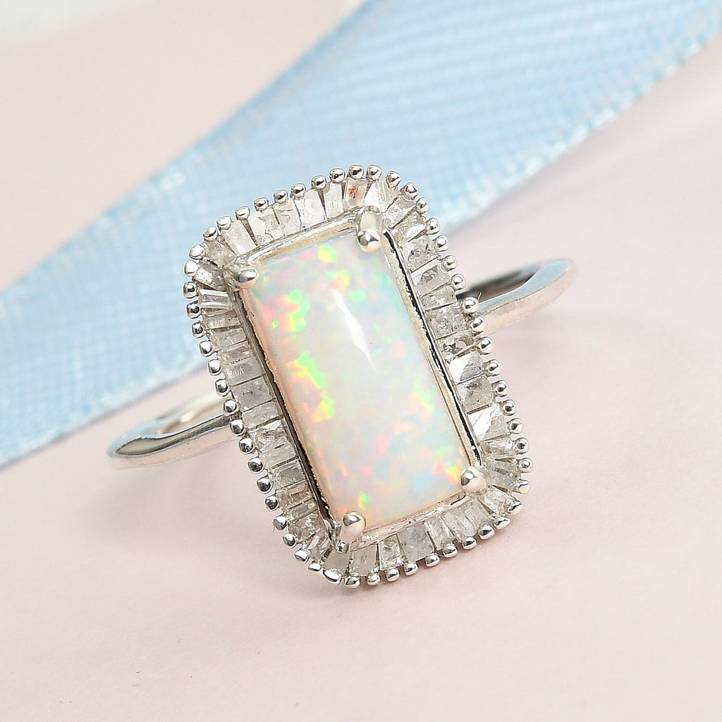 AAA Ethiopian Welo Opal and Diamond Halo Ring in Platinum Overlay Sterling Silver 2.22 Ct.