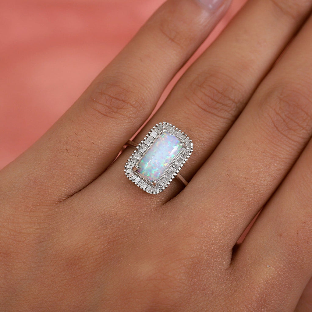 AAA Ethiopian Welo Opal and Diamond Halo Ring in Platinum Overlay Sterling Silver 2.22 Ct.