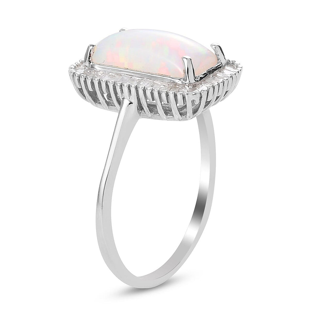AAA Ethiopian Welo Opal and Diamond Halo Ring in Platinum Overlay Sterling Silver 2.22 Ct.