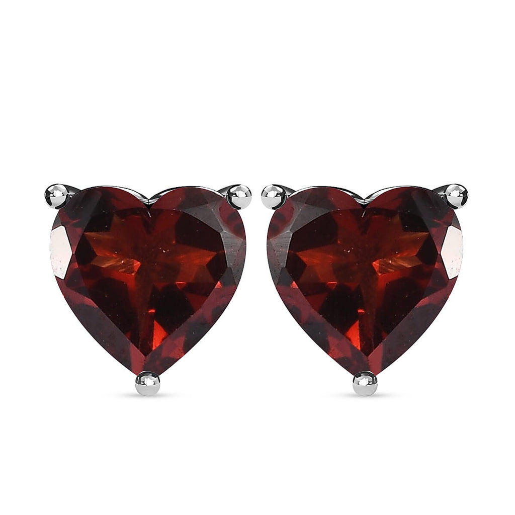 Red Garnet Stud Heart Earrings in Platinum Overlay Sterling Silver 2.06 Ct.