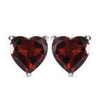 Red Garnet Stud Heart Earrings in Platinum Overlay Sterling Silver 2.06 Ct.