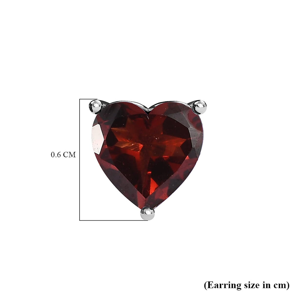 Red Garnet Stud Heart Earrings in Platinum Overlay Sterling Silver 2.06 Ct.