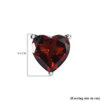 Red Garnet Stud Heart Earrings in Platinum Overlay Sterling Silver 2.06 Ct.