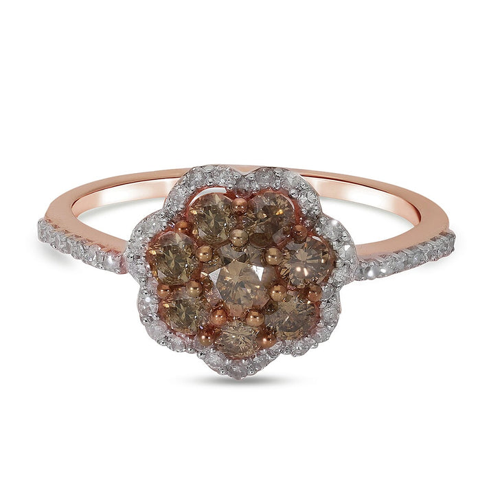 1 Ct. SGL Certified Champagne Diamond I3 and White Diamond I3/G-H Floral Ring in 9K Rose Gold 6843301 1