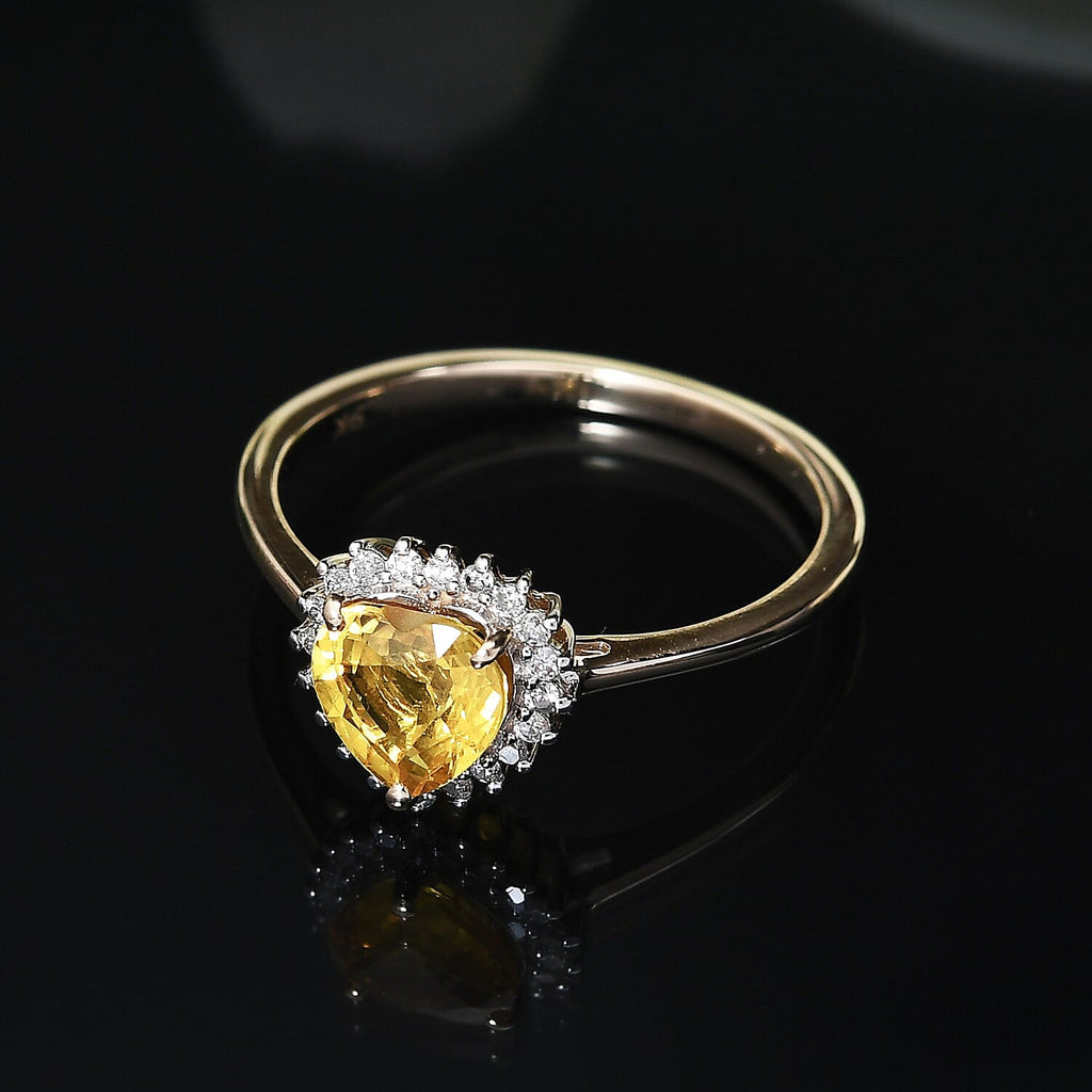9K Yellow Gold AA Yellow Sapphire and Diamond Ring 1.02 Ct.