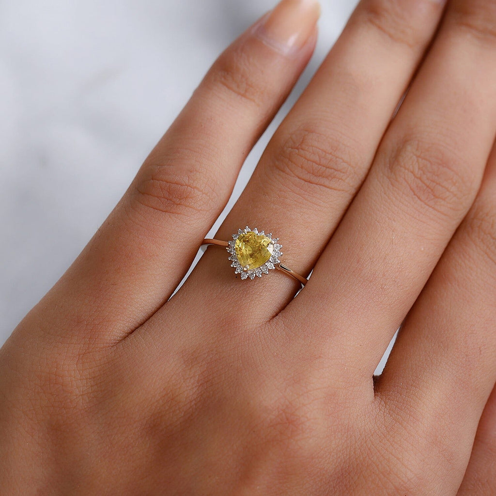 9K Yellow Gold AA Yellow Sapphire and Diamond Ring 1.02 Ct.