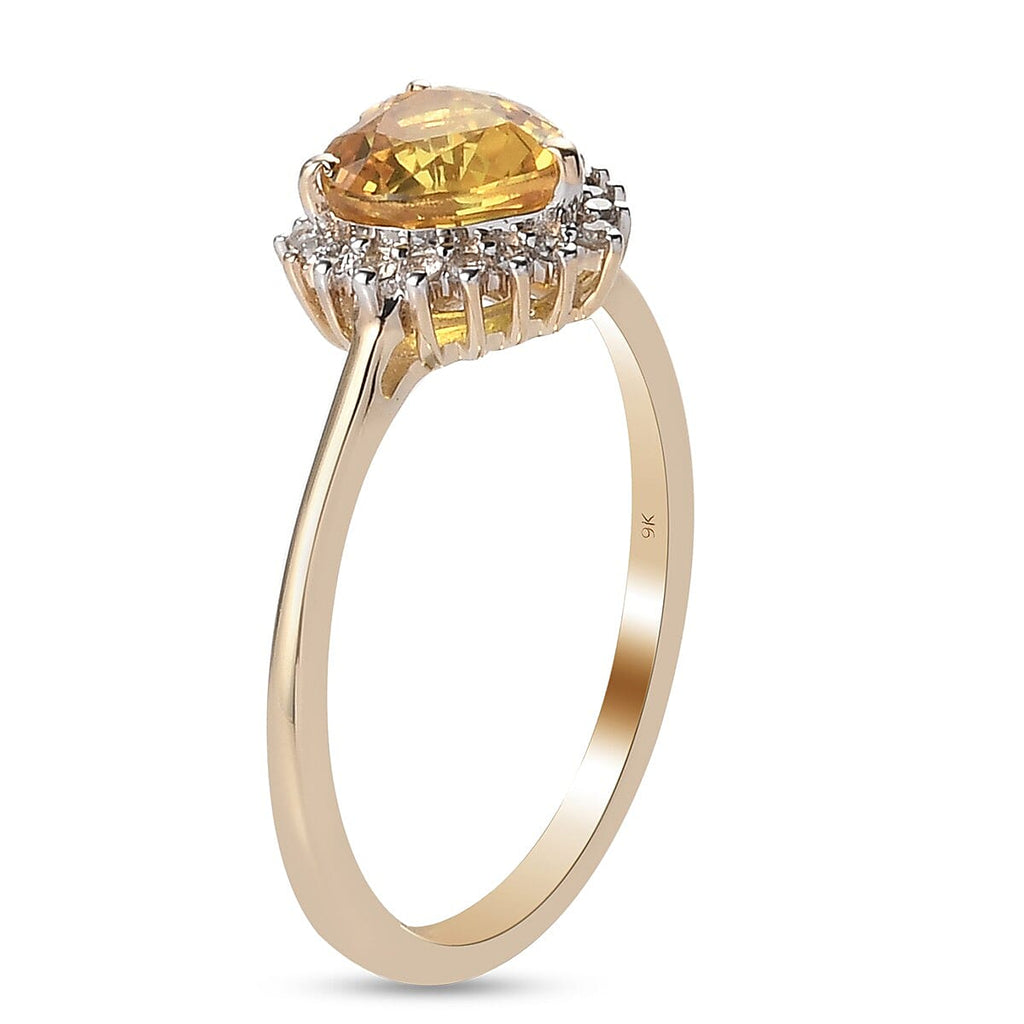 9K Yellow Gold AA Yellow Sapphire and Diamond Ring 1.02 Ct.