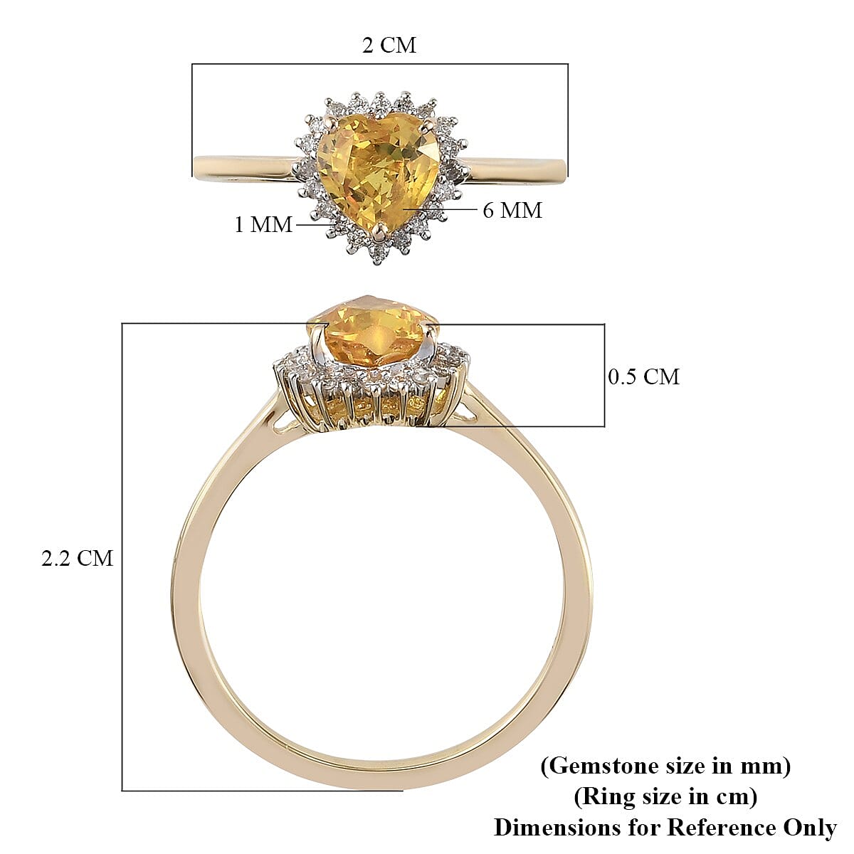 1.02 Ct AA Yellow Sapphire and Diamond Halo Ring in 9K Yellow Gold 3860500 6
