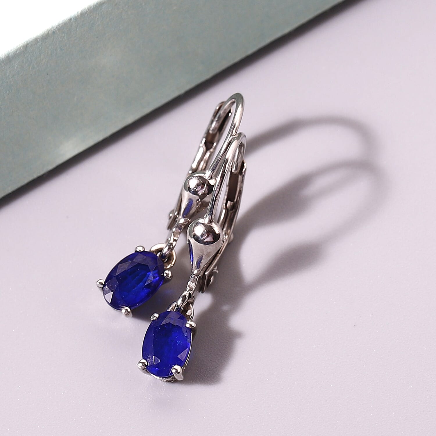 1.03 Carat Blue Spinel Solitaire Drop Earrings in Platinum Plated Sterling Silver 7603356 2