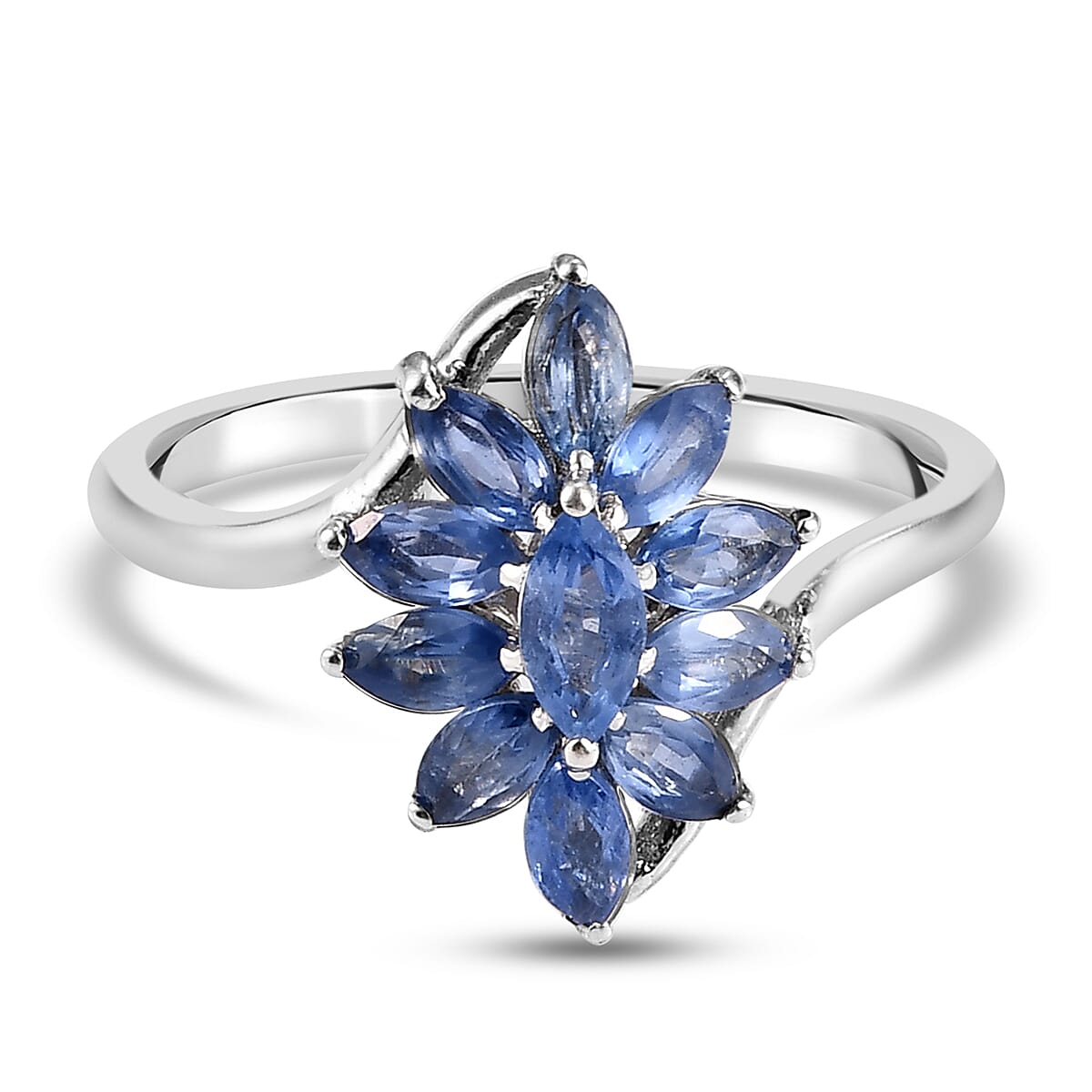 1.03 Ct. Natural Blue Sapphire Floral Bypass Ring in Platinum Plated Sterling Silver 6907665 0