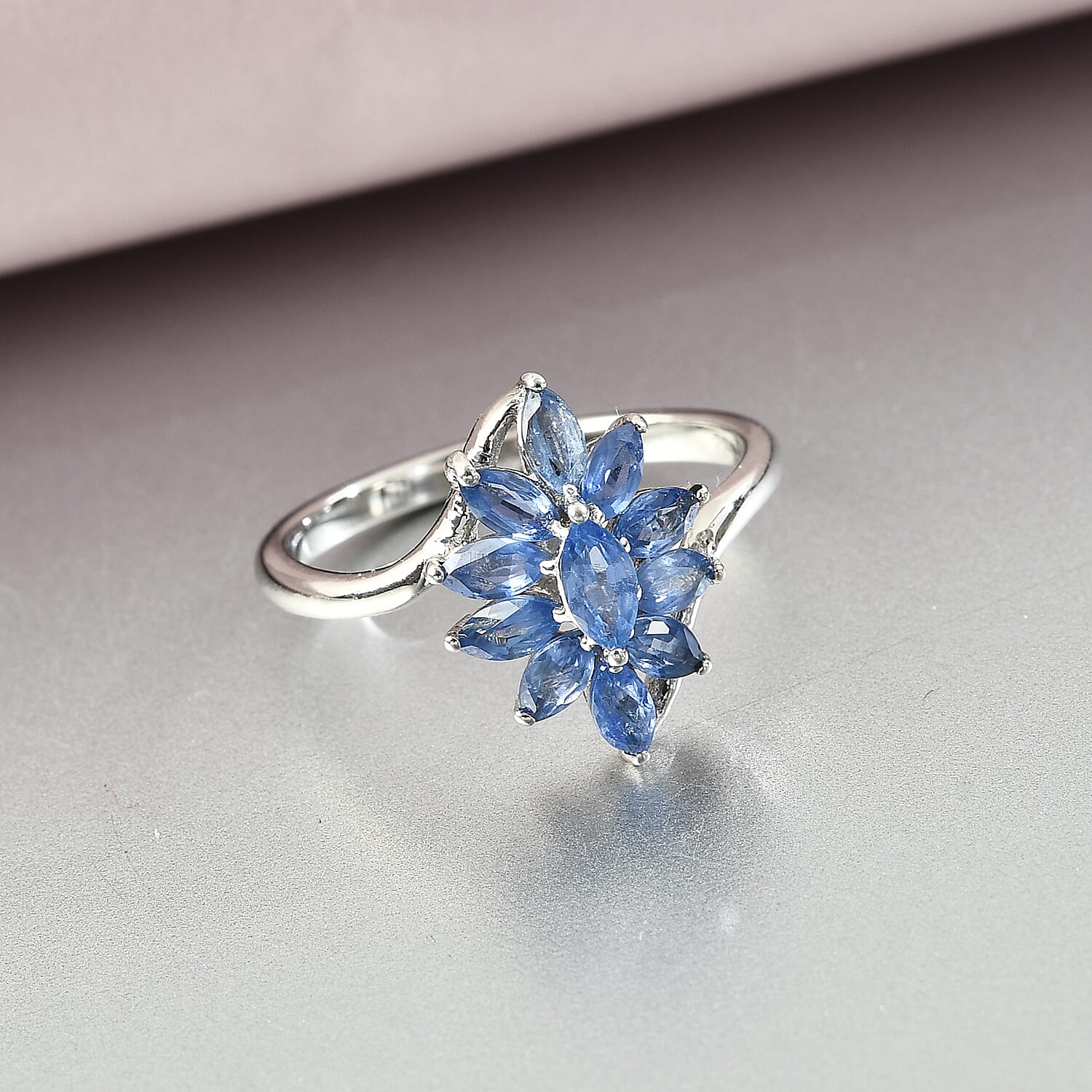 1.03 Ct. Natural Blue Sapphire Floral Bypass Ring in Platinum Plated Sterling Silver 6907665 2