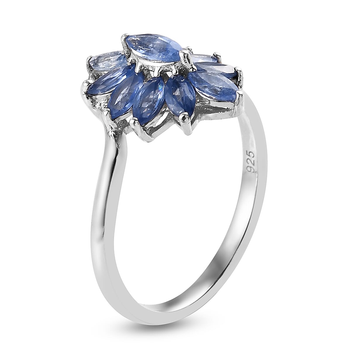1.03 Ct. Natural Blue Sapphire Floral Bypass Ring in Platinum Plated Sterling Silver 6907665 3
