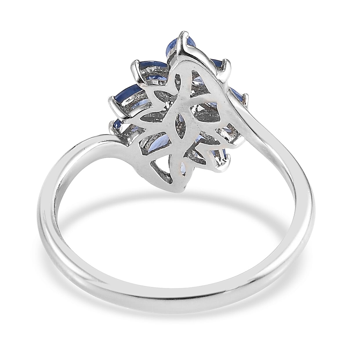 1.03 Ct. Natural Blue Sapphire Floral Bypass Ring in Platinum Plated Sterling Silver 6907665 4